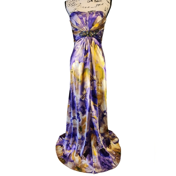 Camille La Vie Purple and Gold Strapless Gown - Picture 2 of 11